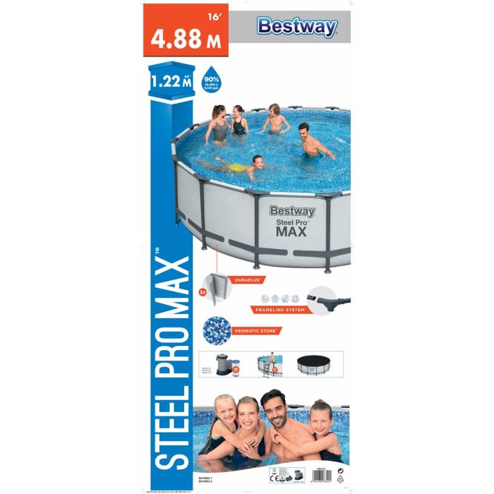 4.88m x 1.22m Bestway apvalus karkasinis lauko baseinas Steel Pro MAX, pilkas 5612Z
